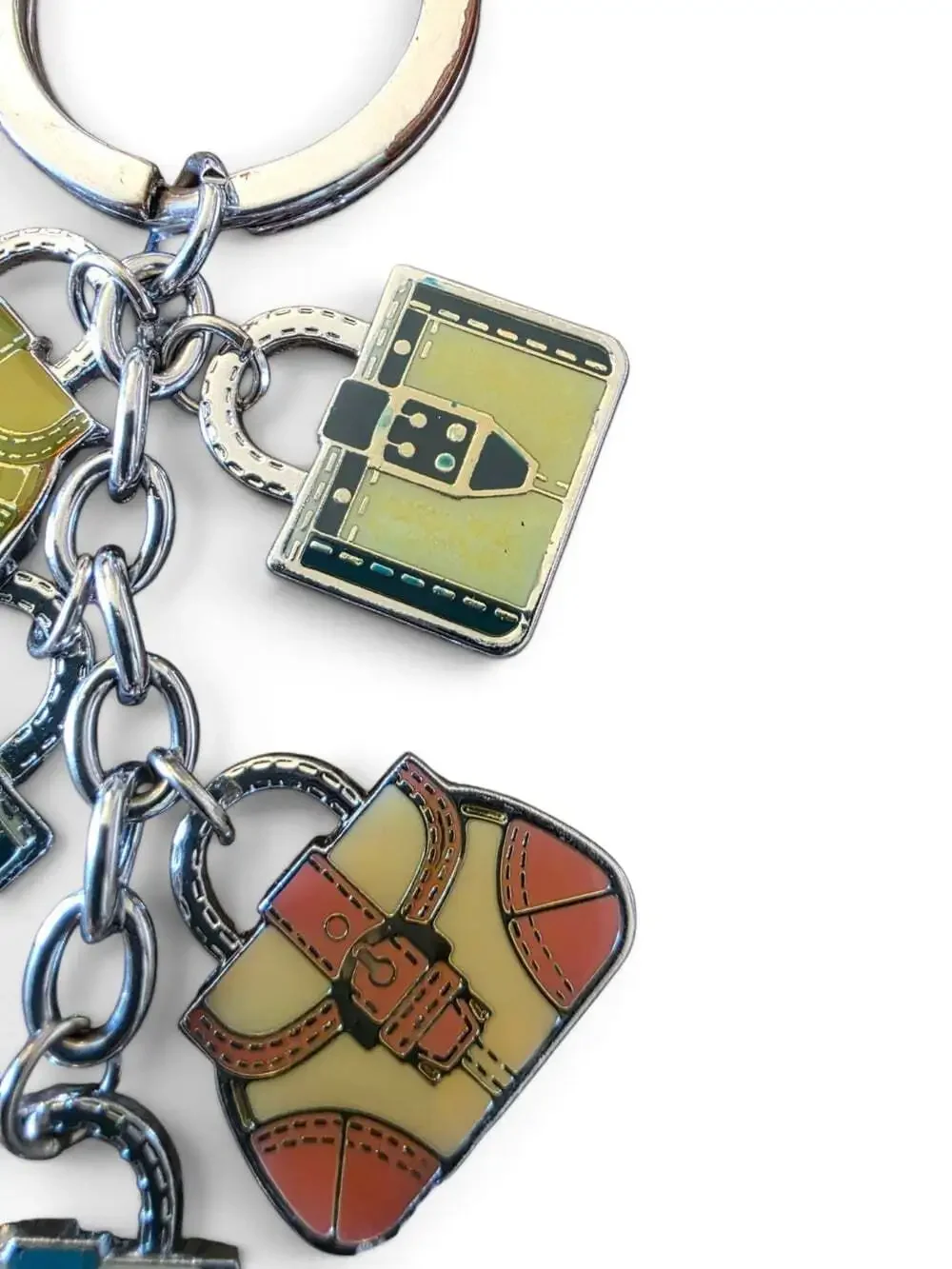 Coach Vintage Handbag Charm Key Ring Multicolor Enamel Miniature Purse Keychain